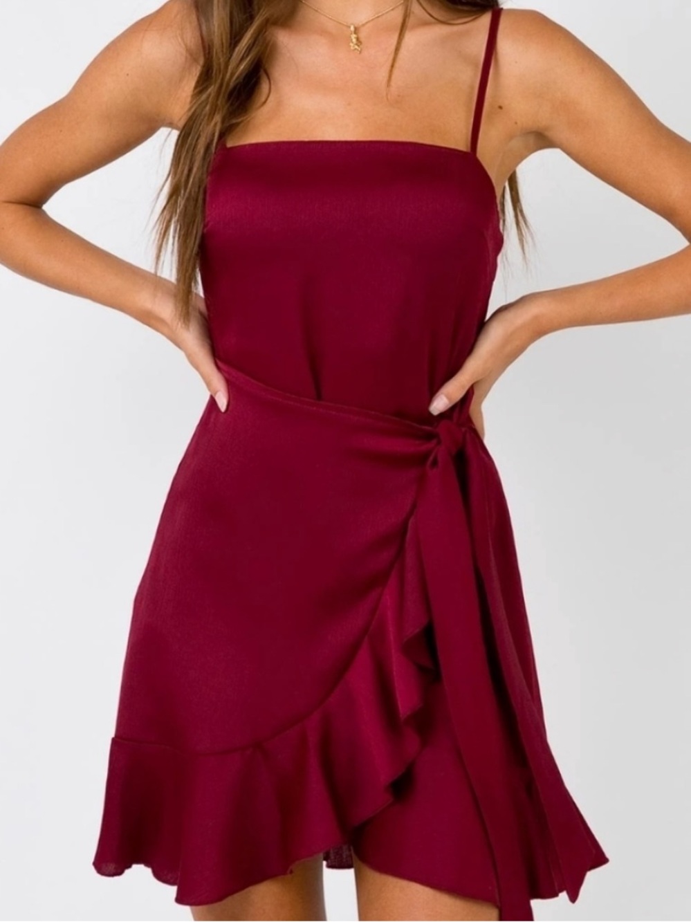 Princess Polly Burgundy Wrap Mini Dress
